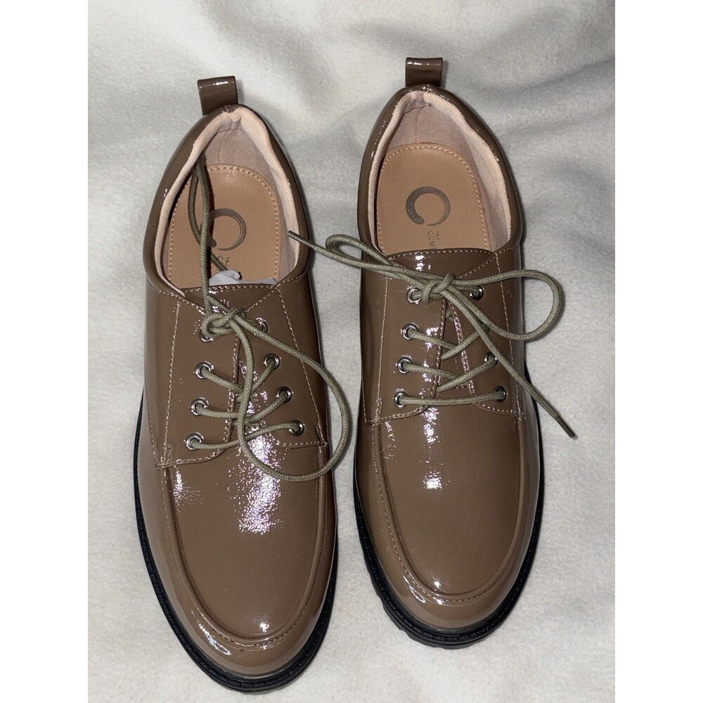 Journee Collection Zina Oxford Shoes Brown Patent Lace Up Women Size 11 Comfort - Picture 2 of 14